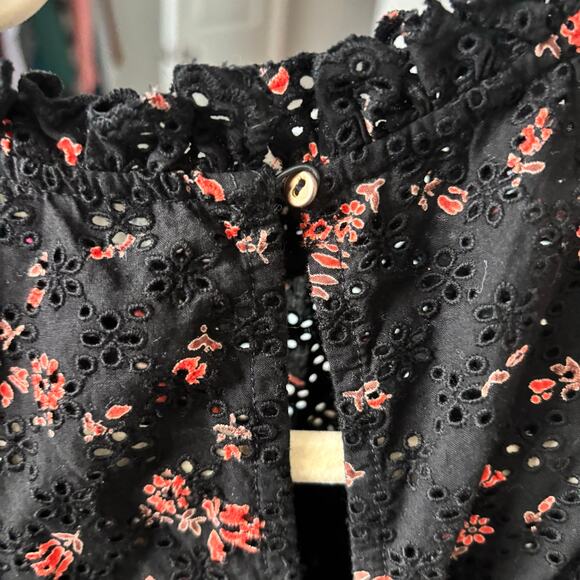 EUC Ulla Johnson Choux Eyelet Blouse Ruffled Noir Sz 2 Floral Romantic - Picture 6 of 11